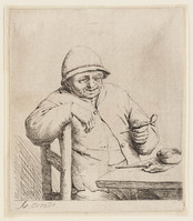 KG 04199
<br/>
Lachende pijprokende man aan tafel
<br/>
<em>Ostade, Adriaen van (1610-1684)</em>